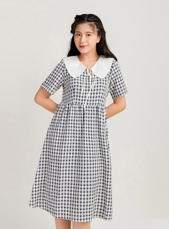 Váy Babydoll Nữ Caro Phối Màu